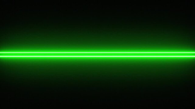 Straight neon lazer lines color green black background with slow flashing repetition movement 