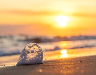 Sunrise sea foam bubble on beach sand
