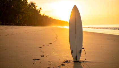 Sunrise surfboard on sandy beach