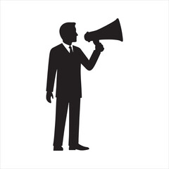 Fototapeta premium Silhouette of a businessman holding a megaphone to amplify a message promoting his brand or product with an emphasis on communication and influence in business leadership