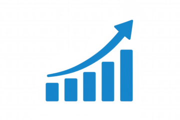 Growing bar graph with upward arrow illustrating business success, market growth, financial trend, and data improvement