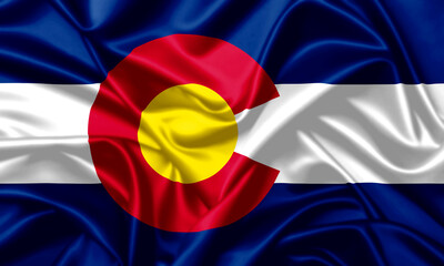 Colorado state waving flag close up satin silk texture background