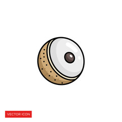 Illustration of a longan fruit, depicted with a light brown outer shell, white flesh, and a dark brown seed.