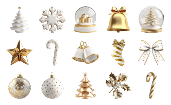 PNG Elegant festive holiday decorations collection, element set on transparent background