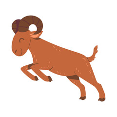 Animated Brown Ram Leaping on Transparent Background Cartoon Style