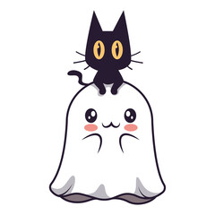 Animated Ghost and Black Cat with Transparent Background Illustration