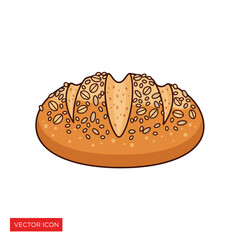A cartoon illustration of a loaf of bread, covered in seeds and oats.