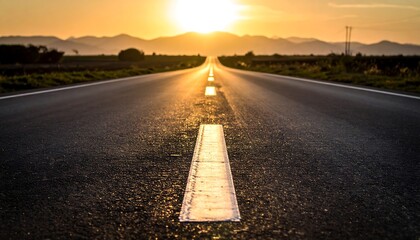 Sunset highway stretches to distant mountains