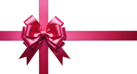PInk Ribbon with Bow Tied. Horizontal Gift Decoration. Isolated on transparent background