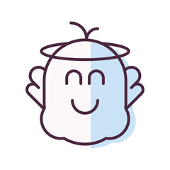 Smiling Graphic Character Design with Light Blue Shading on Transparent Background