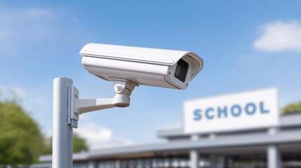 Outdoor school security camera mounted on pole providing surveillance and student safety protection.