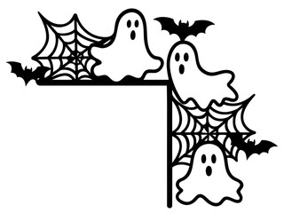 Ghosts with spider webs and bats — halloween corner decoration for windows, door frames, posters and page corners