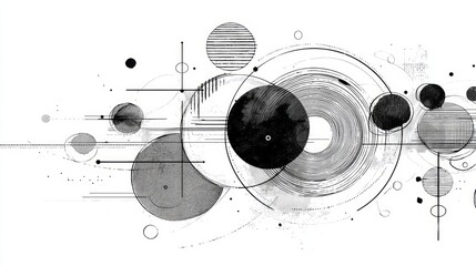 Obraz premium Abstract Geometric Design with Circles and Lines in Monochrome Style