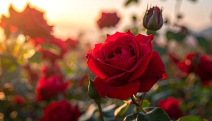 Sunset red roses in bloom