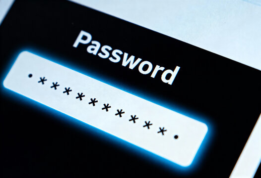 Password input field on digital screen with hidden characters and glowing interface, cybersecurity and data protection concept for login authentication and online account privacy