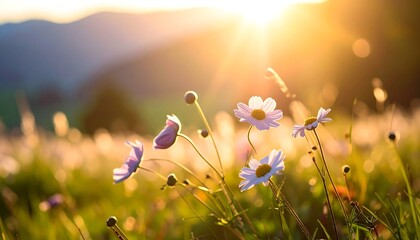 Sunset wildflowers bathed in golden light