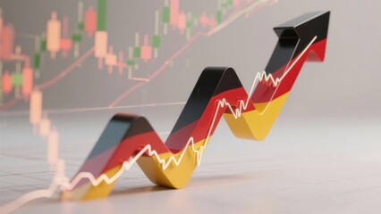 German flag transforming into rising stock chart line, recession recovery and digital progress