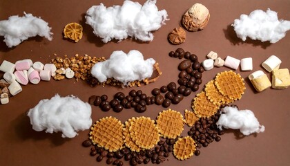 Sweet treats arranged like a cloud map