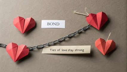 Heartwarming Paper Craft Display of Red Hearts and Chain Symbolizing Love and Connection in a Cozy Setting