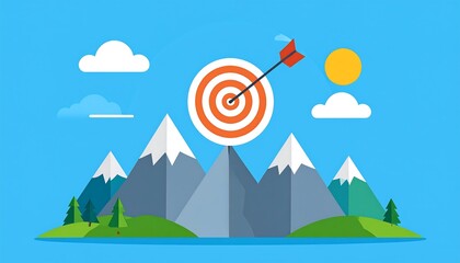 Target on mountains, flat design