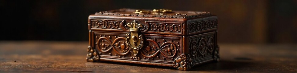 Antique Wooden Jewelry Box Elegant Carvings & Brass Clasp - Perfect for Heirlooms, Rustic Decor & Gifts