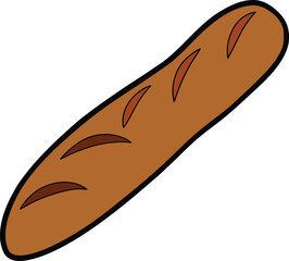 Simple Cartoon Baguette Bread Vector Illustration