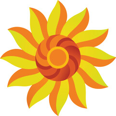 Vibrant Yellow and Orange Stylized Flower Vector with Swirling Center