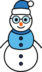 Cute Cartoon Snowman with Glasses, Blue Hat, and Scarf Vector Illustration
