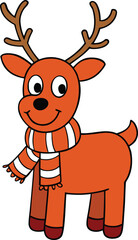 Cute Cartoon Reindeer Wearing Striped Scarf, Happy Festive Character Illustration