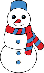 Cheerful Cartoon Snowman with Blue Hat and Striped Scarf