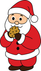Jolly Santa Claus Eating Chocolate Chip Cookie Christmas Holiday Cartoon Vector