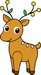 Smiling Cartoon Fawn with Yellow Berry Antlers and White Spots Vector Graphic