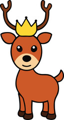 Cute Royal Deer Character with Golden Crown and Antlers Vector Illustration