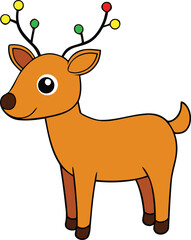 Cute Cartoon Reindeer with Colorful Berry Antlers, Festive Holiday Design