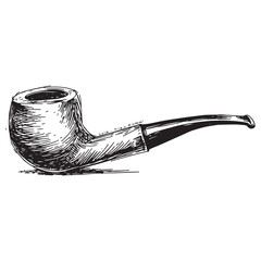 Vintage illustration of a classic briar wood smoking pipe on a white background