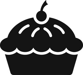 Black and White Cupcake with Cherry Icon Vector