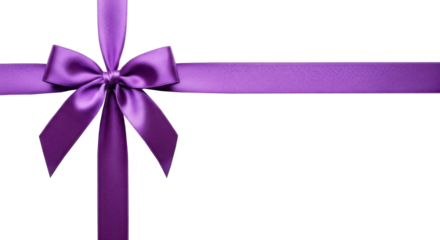 Purple Ribbon with Bow Tied. Horizontal Gift Decoration. Isolated on transparent background