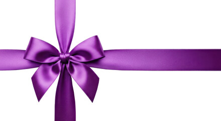 Purple Ribbon with Bow Tied. Horizontal Gift Decoration. Isolated on transparent background