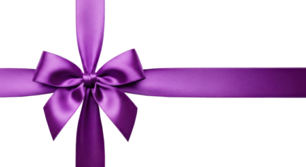 Purple Ribbon with Bow Tied. Horizontal Gift Decoration. Isolated on transparent background