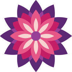 Vibrant Purple Pink Layered Geometric Flower Design, Abstract Floral Mandala