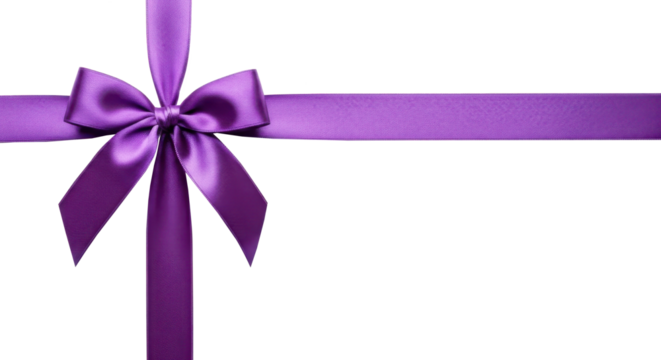 Purple Ribbon with Bow Tied. Horizontal Gift Decoration. Isolated on transparent background