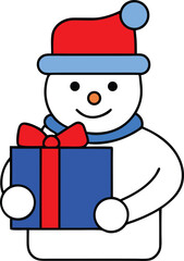 Happy Snowman Holding Christmas Gift Vector Illustration