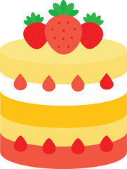 Sweet Strawberry Layer Cake Vector Illustration with Red Drips