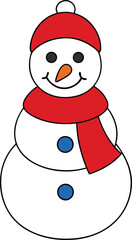 Festive Cartoon Snowman with Red Hat Scarf, Winter Holiday Vector Illustration
