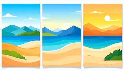 Fototapeta premium Three beach scenes, sunrise, midday, sunset