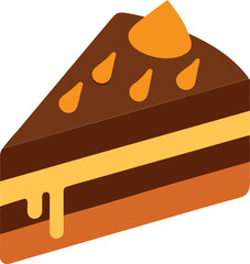 Isometric Layered Cake Slice with Brown Frosting and Orange Drips, Dessert Vector Art