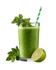 Refreshing vibrant green smoothie bursting with fresh mint and zesty lime perfect for a healthy lifestyle boost and energizing refreshment.