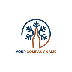 Creative Beverage Company Logo with a Chilled Wine Bottle and Snowflake Design Symbolizing Freshness and Coolness