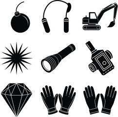 Miner Black vector isolated And White Background