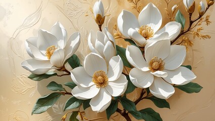 a stunning illustration of Botanical Illustration of white magnolia flowers&mdash;generative ai